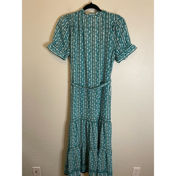 Chelsea & Violet Blue/White Floral Peasant Top Ruffle Midi/Maxi Dress Sz Medium - Picture 5 of 5